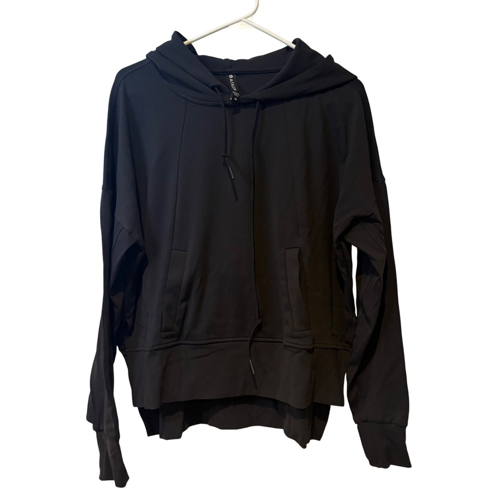 Athleta Black Hoodie Side Slits Boxy Relaxed Athleisure‎ Cozy Medium